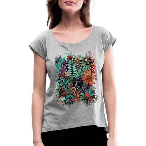 Blüten und Blätter - Frauen T-Shirt mit gerollten Ärmeln