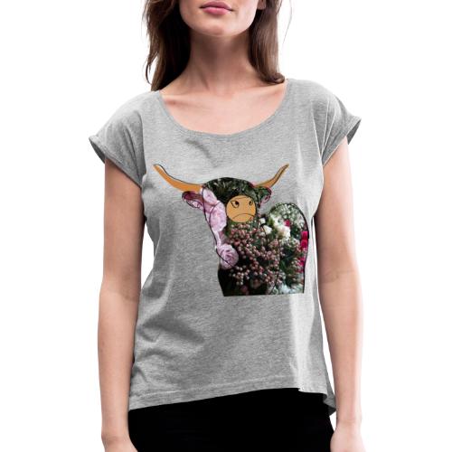 Vaca de flores - Frauen T-Shirt mit gerollten Ärmeln