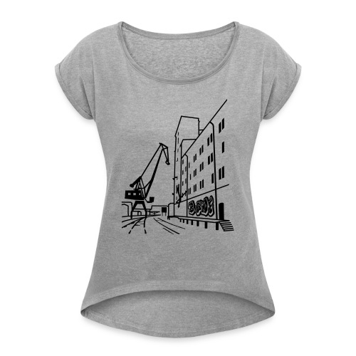Münster Hafen B-Seite - Frauen T-Shirt mit gerollten Ärmeln