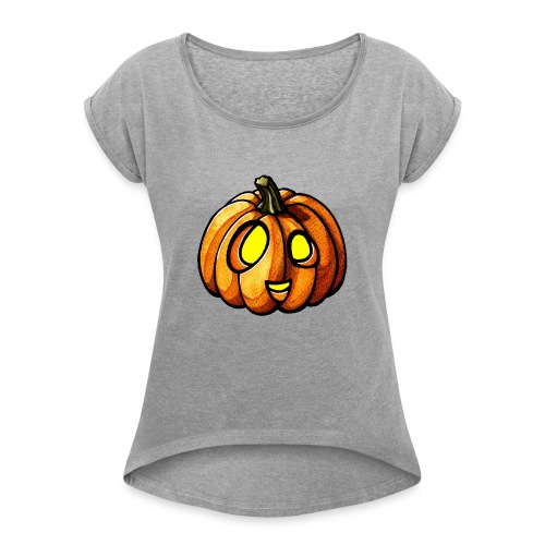 Pumpkin Halloween watercolor scribblesirii - Frauen T-Shirt mit gerollten Ärmeln