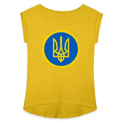 Ukraine Wappen Blau Gelb Rund Support Solidarität - Frauen T-Shirt mit gerollten Ärmeln