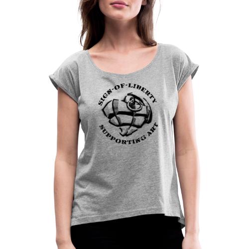 Sign-of-Liberty Supporting Art schwarz - Frauen T-Shirt mit gerollten Ärmeln
