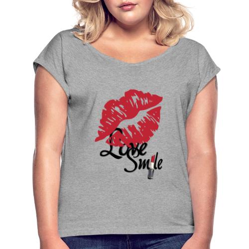 love smile - Camiseta con manga enrollada mujer