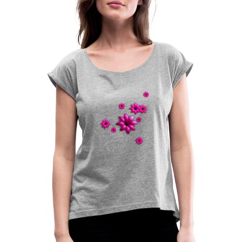 Blumen - Frauen T-Shirt mit gerollten Ärmeln