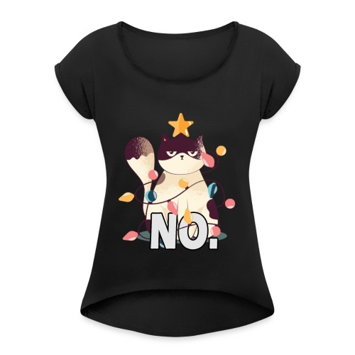 Traurige Katze Weihnachtsbaum Geschenk Lichter - Frauen T-Shirt mit gerollten Ärmeln