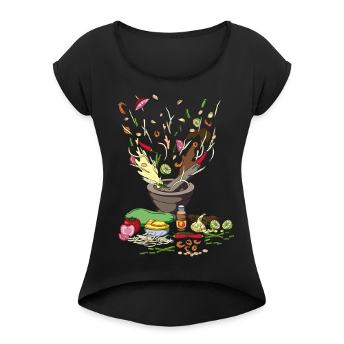 Papaya Salat Thai Food Market Thailand - Frauen T-Shirt mit gerollten Ärmeln