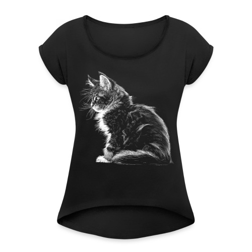 Kätzchen - Frauen T-Shirt mit gerollten Ärmeln