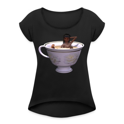 Kaffee2 - Frauen T-Shirt mit gerollten Ärmeln