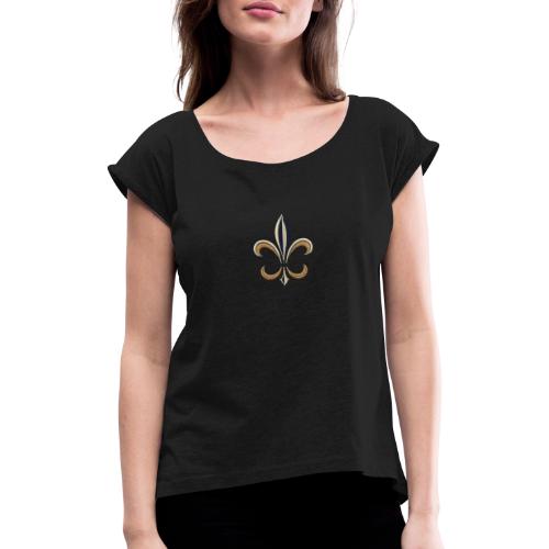Elegant Fleur-de-Lis Shirt Design - Women's T-Shirt with rolled up sleeves