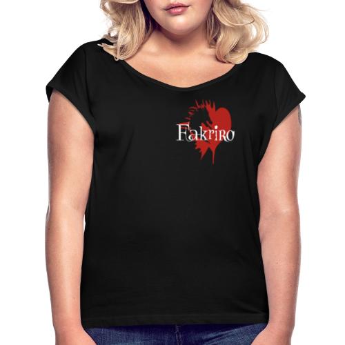 Fakriro Logo weiss mit Herz - Frauen T-Shirt mit gerollten Ärmeln
