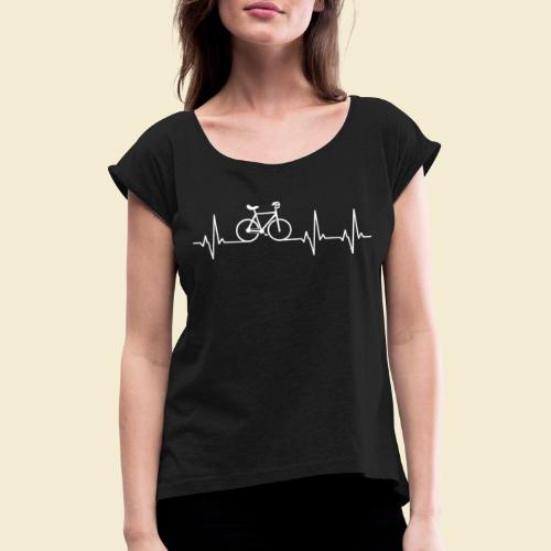 Kunstrad | Artistic Cycling | Heart Monitor White - Frauen T-Shirt mit gerollten Ärmeln