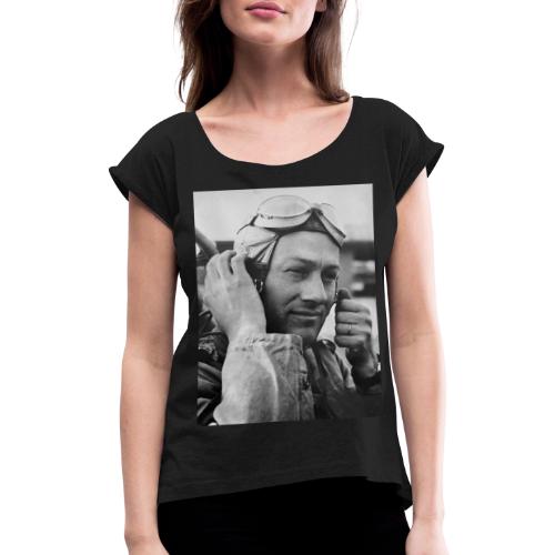 Altes Portrait Foto Schweizer Pilot Flieger Brille - Frauen T-Shirt mit gerollten Ärmeln