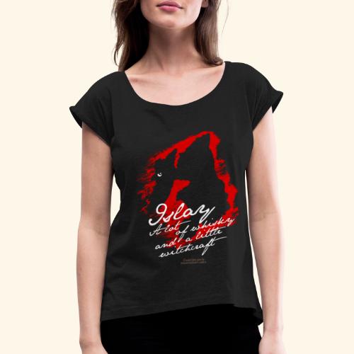 Whisky T-Shirt Islay Hexe rot - Frauen T-Shirt mit gerollten Ärmeln