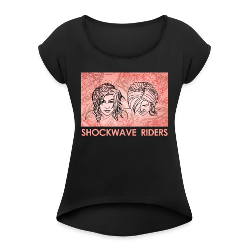 Shockwave Riders Faces orange - Frauen T-Shirt mit gerollten Ärmeln