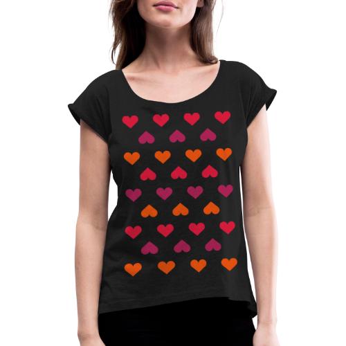 Little Hearts Stencil Pattern - Frauen T-Shirt mit gerollten Ärmeln
