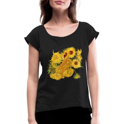 Vincent van Gogh Sonnenblumen Sunflowers Art Kunst - Frauen T-Shirt mit gerollten Ärmeln
