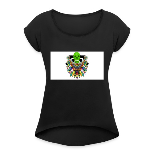 Colorful skull - Naisten T-paita, jossa rullatut hihat