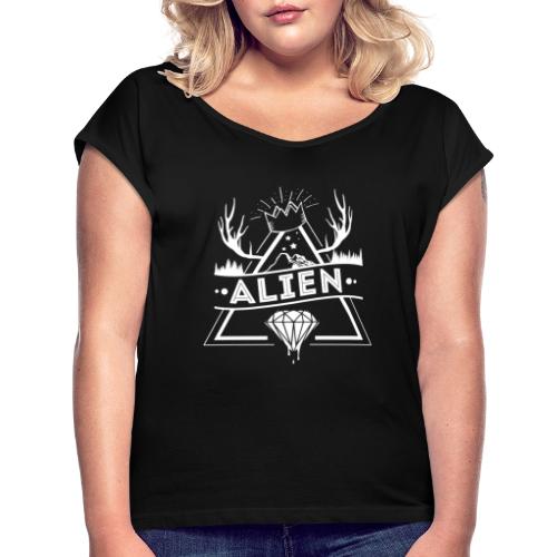 Alien - Hipster Logo Design - T-skjorte med rulleermer for kvinner