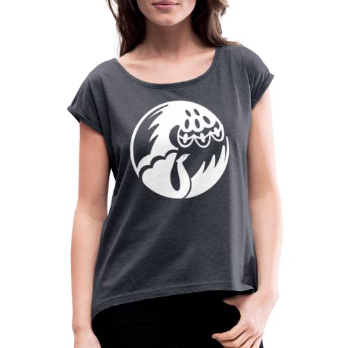 Pfau weiss - Frauen T-Shirt mit gerollten Ärmeln