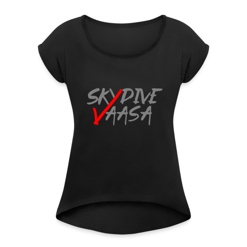 Skydive Vaasa Harmaa-Punainen - Naisten T-paita, jossa rullatut hihat