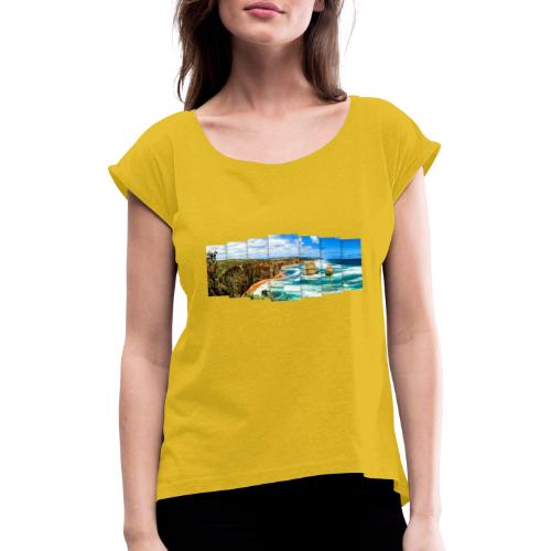 Australien: Steilküste mit Felsen und Fernblick - Frauen T-Shirt mit gerollten Ärmeln