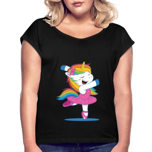 Einhorn Unicorn - tanzendes Unicorn Geschenkidee - Frauen T-Shirt mit gerollten Ärmeln