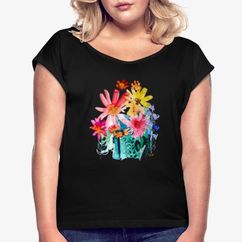 Blumenstrauß aquarell - Frauen T-Shirt mit gerollten Ärmeln