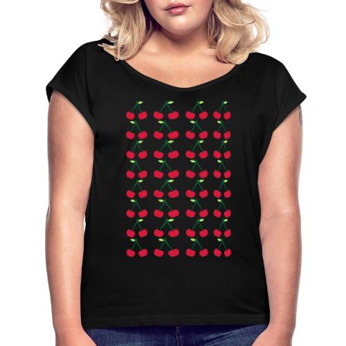 Little Cherries Stencil Pattern - Frauen T-Shirt mit gerollten Ärmeln