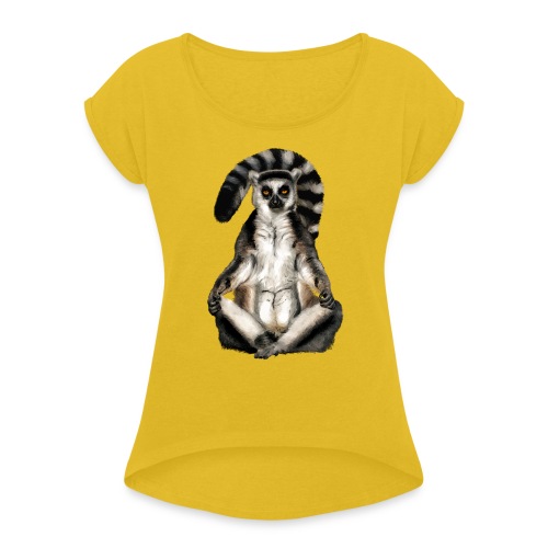 Lemur Katta - Frauen T-Shirt mit gerollten Ärmeln