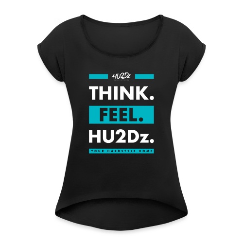 THINK FEEL HU2Dz White (Black Shirt) - Vrouwen T-shirt met opgerolde mouwen