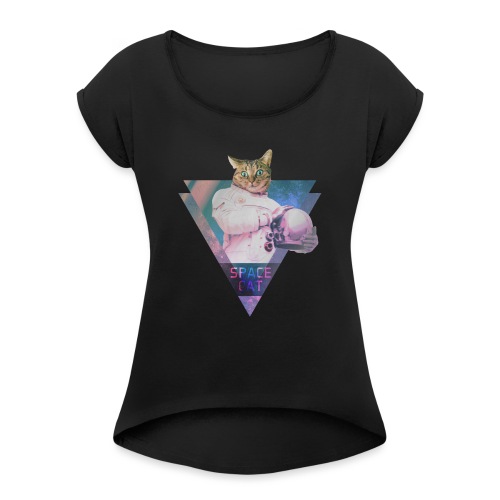 SPACE CAT - Katze aus dem All - Frauen T-Shirt mit gerollten Ärmeln