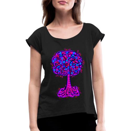 Baum, Blüten, Wald, Wandern, Natur, Blumen - Frauen T-Shirt mit gerollten Ärmeln
