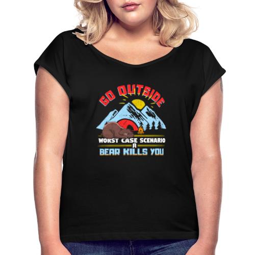 Kanada Reise und Camping Idee - Frauen T-Shirt mit gerollten Ärmeln