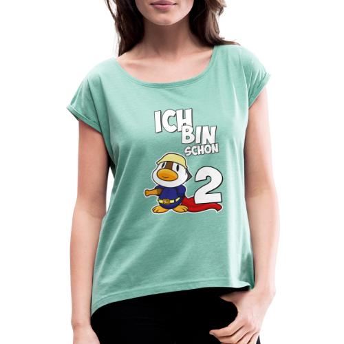 Stolze Feuerwehr Ente 2. Geburtstag Jungen Mädchen - Frauen T-Shirt mit gerollten Ärmeln