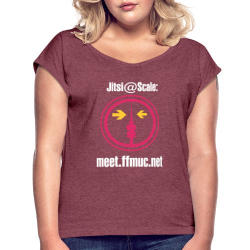 Freifunk Jitsi-Meet weiß - Frauen T-Shirt mit gerollten Ärmeln