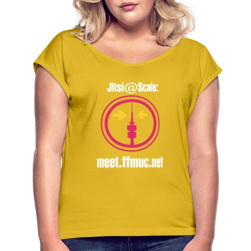 Freifunk Jitsi-Meet weiß - Frauen T-Shirt mit gerollten Ärmeln