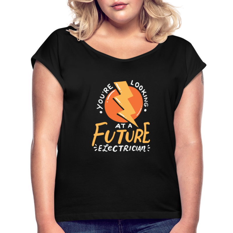 Lustiger zukünftiger Elektriker Elektrotechniker - Frauen T-Shirt mit gerollten Ärmeln
