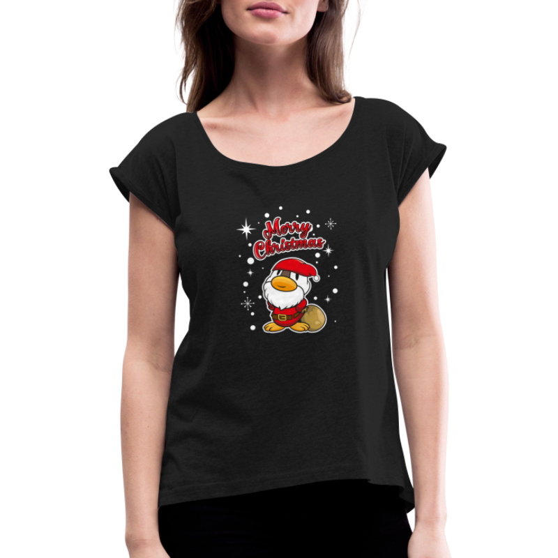 Ente als Weihnachtsmann mit Merry Christmas - Frauen T-Shirt mit gerollten Ärmeln