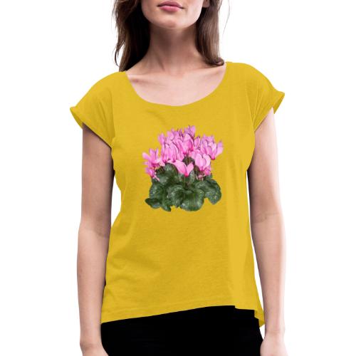 Alpenveilchen Blume - Frauen T-Shirt mit gerollten Ärmeln