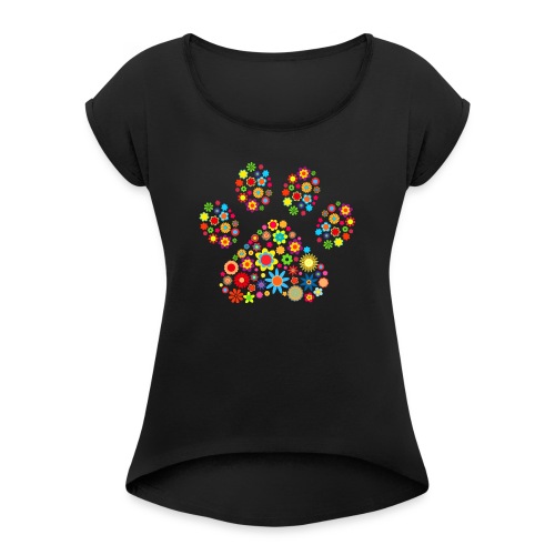 Vorschau: flower dog paw cat - Frauen T-Shirt mit gerollten Ärmeln