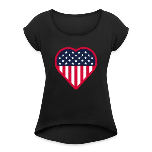 usa flag - America heart flag patriots - Women's T-Shirt with rolled up sleeves