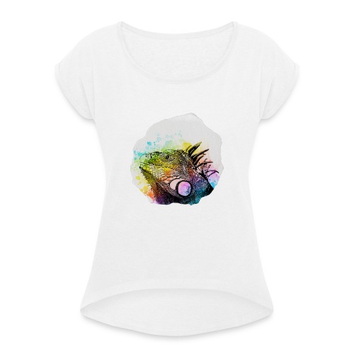 Leguan Aquarell - Frauen T-Shirt mit gerollten Ärmeln