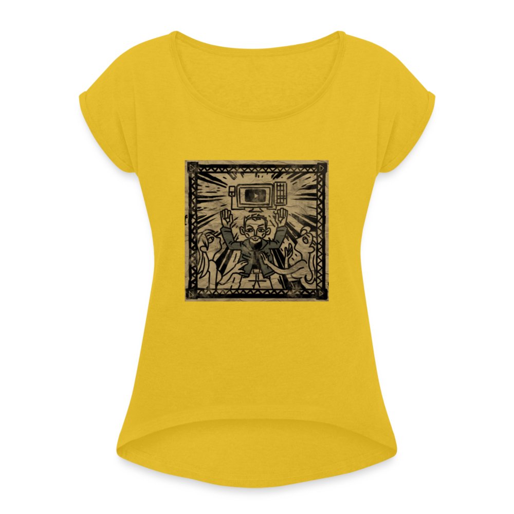 Fresque - T-shirt à manches retroussées Femme jaune moutarde