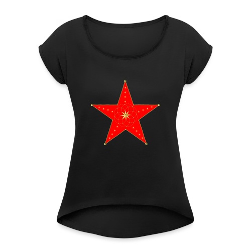 Roter Stern - Frauen T-Shirt mit gerollten Ärmeln