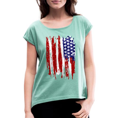 USA - T-shirt med upprullade ärmar dam