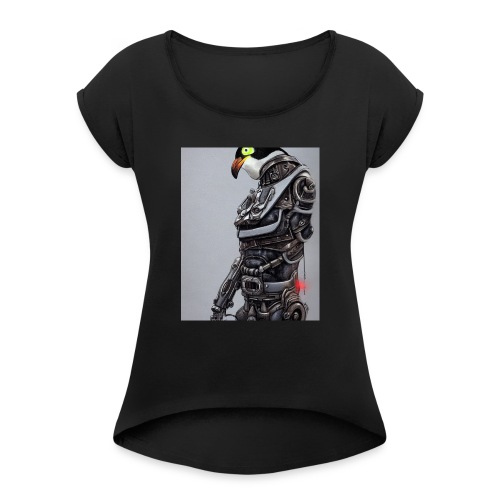 Cyborg Penguin - Frauen T-Shirt mit gerollten Ärmeln