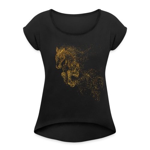 Vorschau: jumping horse gold - Frauen T-Shirt mit gerollten Ärmeln