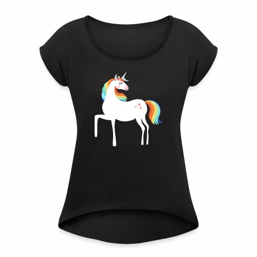 stolzierendes Einhorn bezaubernd Pferde Fabelwesen - Frauen T-Shirt mit gerollten Ärmeln