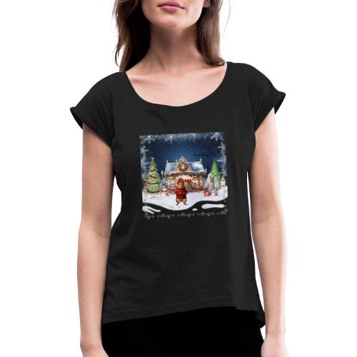 Verrücktes Weihnachtscafé - Frauen T-Shirt mit gerollten Ärmeln