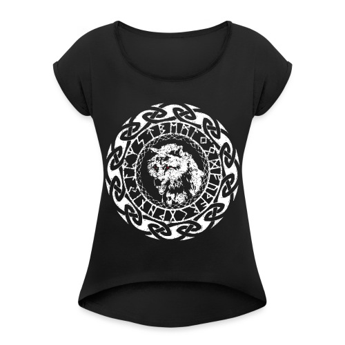 Fenrir Geri Freki Wolf Wikinger Tribal Runen - Frauen T-Shirt mit gerollten Ärmeln